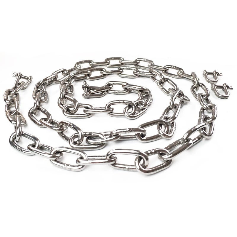 JENSWILL 1/4 inch (6mm) -6.5ft(Length) Stainless Steel 304 Chain,Metal Chain Utility Chain Heavy Duty Chain for Guardrail, Swing, Lifting, Trailer,Pet,Hanging Clothes with 2 Shackles - Image 3